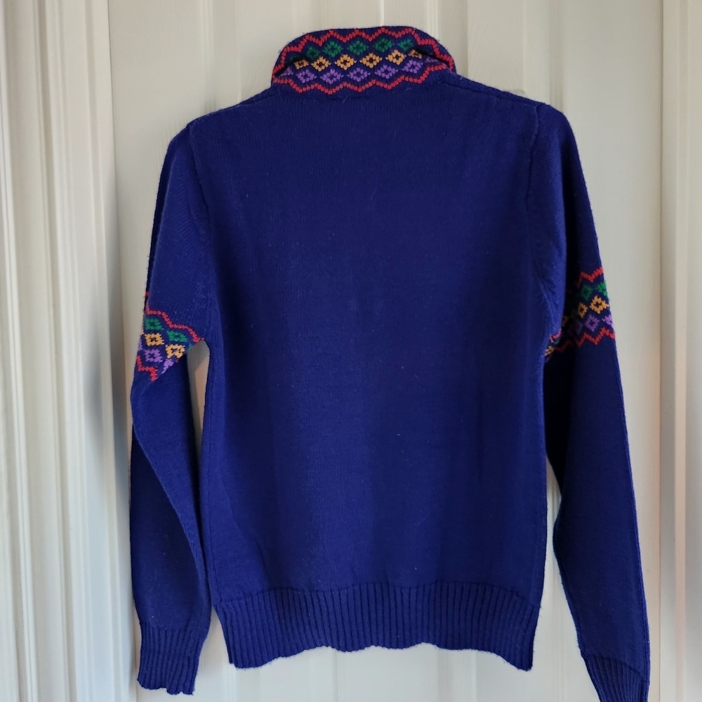 Vintage Levi Strauss Co Womens Sweater Geometric Rainbow Collar Size M - Picture 7 of 7